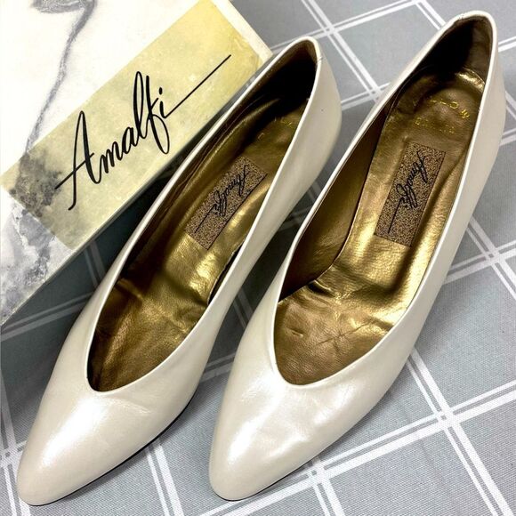 Amalfi Leather Dahlia Porcelain Luster Vtg 80s Womens Slip on Heel Shoe Size 8 - Picture 1 of 9